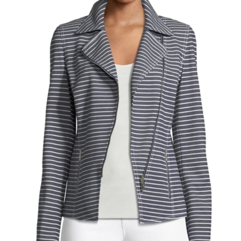 Lafayette 148 New York Julius Striped Denim Twill Moto Blazer Jacket